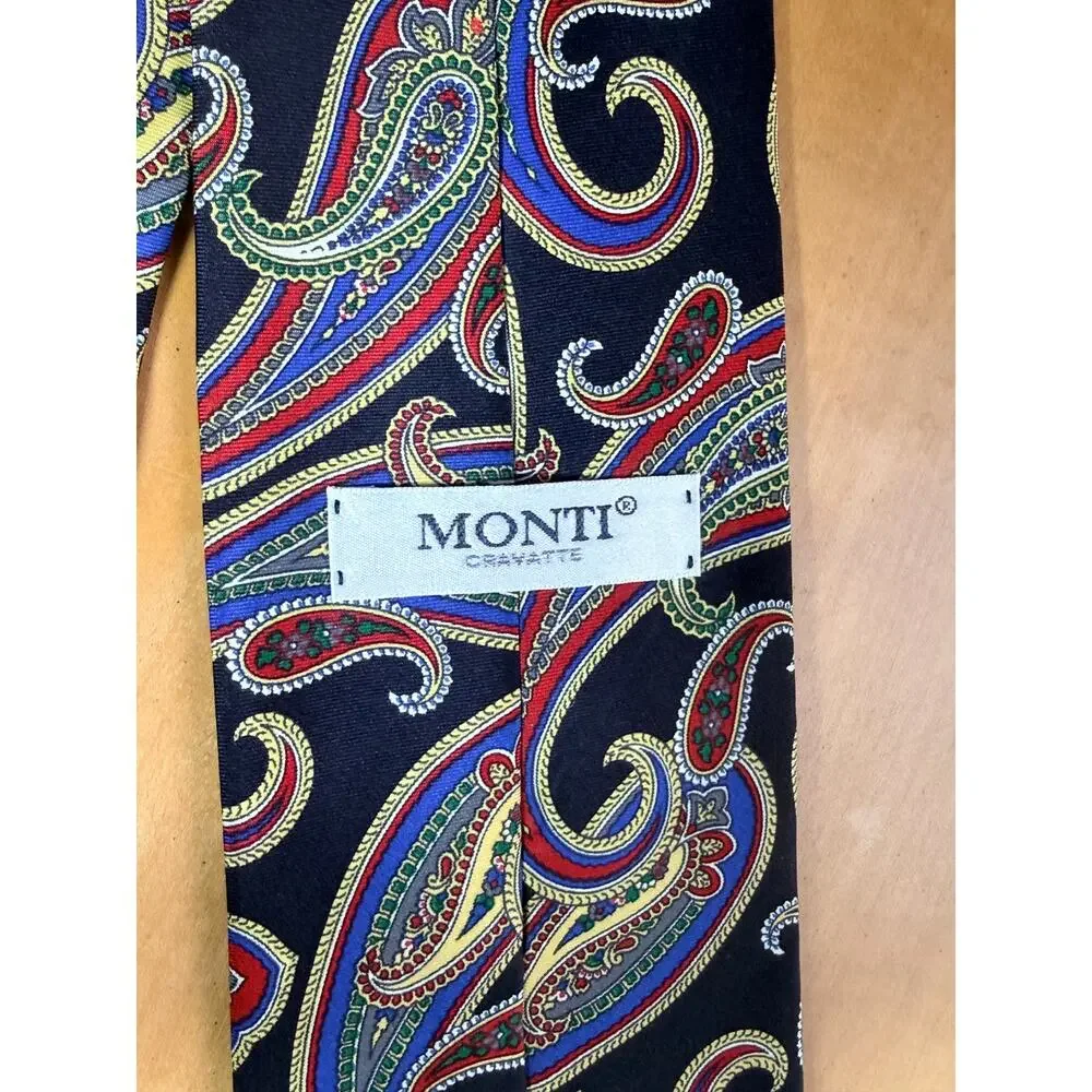 59” Monti Fashion Mens Silk Paisley Necktie-Multicolor